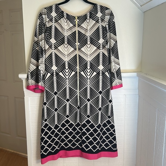 Eliza J Geometric Print Dress with Pink Accents 3/4 Sleeves size 10 - Picture 7 of 7